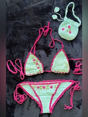 Anna Kosturova Bella Bikini Set with Floral Embroidery - Size S